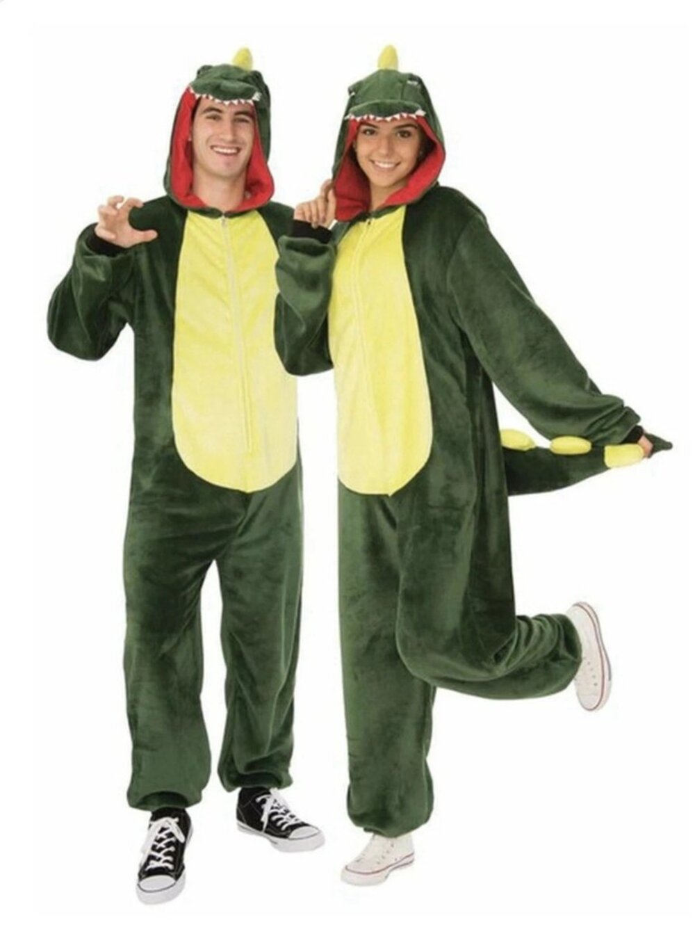 Adult Dinosaur Costume S/M Green Hooded Jumpsuit Unisex Halloween New